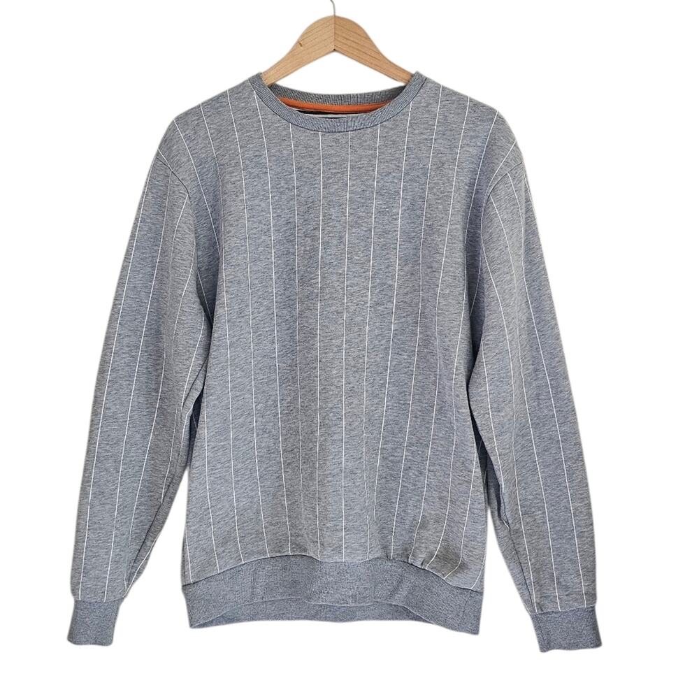 Denim & Flower Ricky Singh Men's Gray Striped Crewneck Pullover Modern Size L